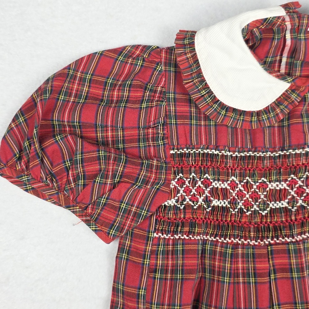 VTG Orient Express Girls Short Sleeve Dress‎ 3 Red Plaid Smock Holiday Hong Kong - Picture 4 of 12